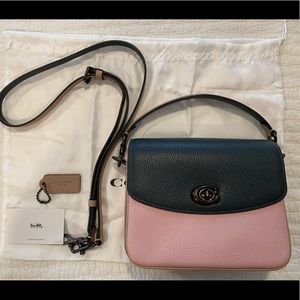 EUC Coach Cassie 19, color block pink/green/tan